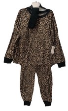 Joyspun Pajamas Leopard Woman's Plush Velour Stretch XL  Socks Brown Black