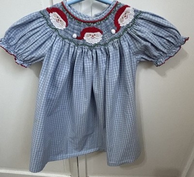 LITTLE THREADS GIRLS 18M Smocked Christmas Dress with Santa Clause