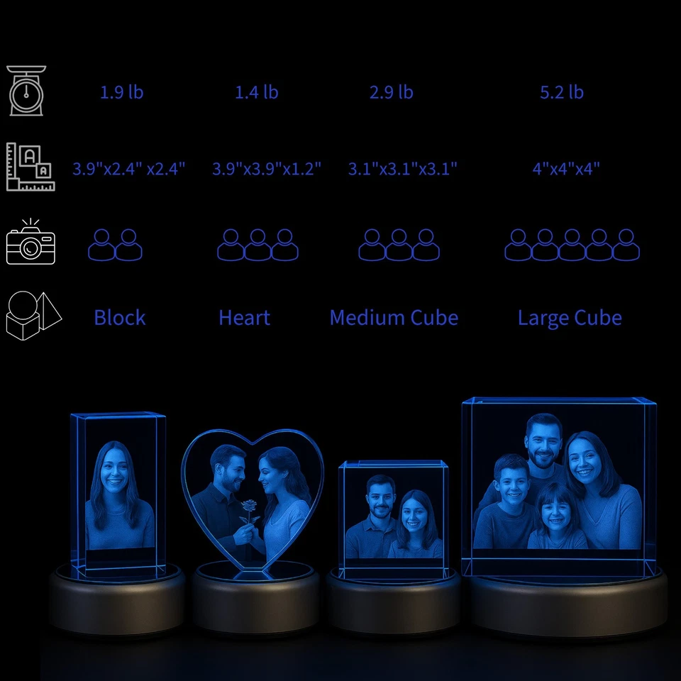 Personalized 3D Crystal Photo Custom Birthday Wedding Laser Etched Picture Gift - Image 2 of 4