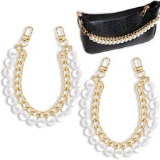 2 Pcs 9.45" Pearl Purse Chain Short Handle Replacement Bag Strap gold