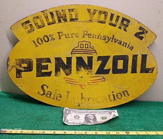Original PENNZOIL Double Sided Gas Station Metal Sign ( Smaller Version )