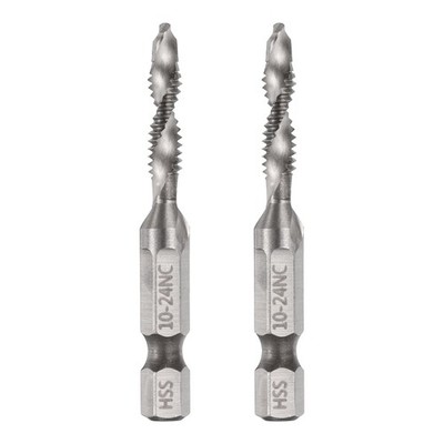 2 Stück Kombination Bohrer Tap Bit 10-24NC Gewinde 1/4 ''Sechskantschaft Schraube