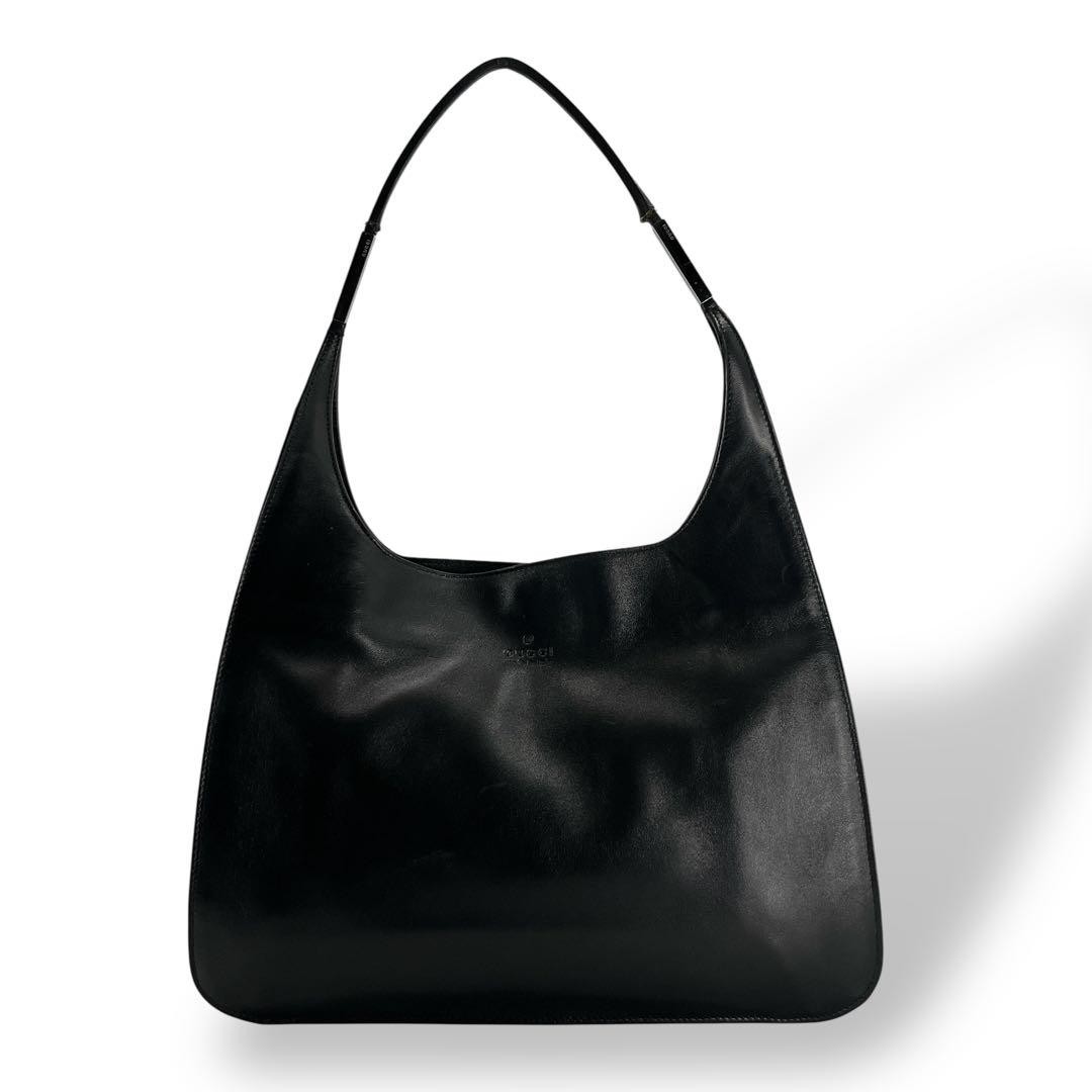 Gucci Black Leather One Shoulder Bag with Embossed Logo Pre-Owned