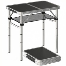 Outsunny 2ft Folding Camping Table, Picnic Table with Storage Layer, Black