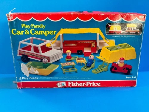 Vintage Fisher Price Little People Car & Camper 1979 COMPLETE in box Pop-up #992
