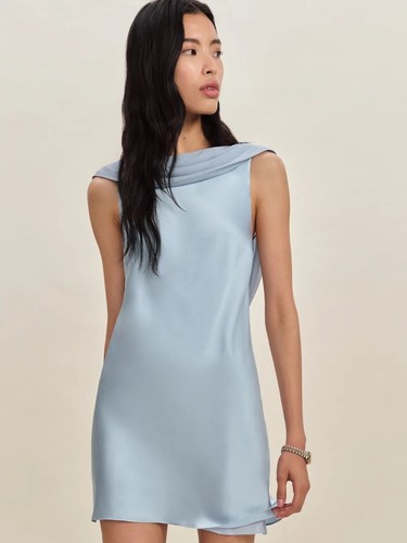 NEW Reformation Jonelle Silk Open Back Mini Dress Horizon Baby Blue | size XS