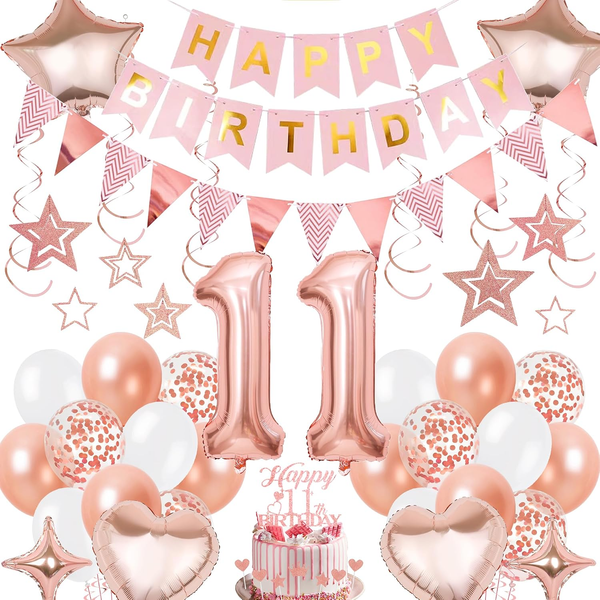 Deko 11 Geburtstag MäDchen Rosegold - 11 Jahre Geburtstagsdeko Mit Luftballons H-image