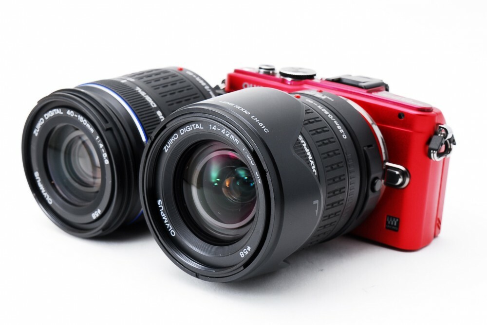 【OLYMPUS】PEN E-PL6 + 14-42mm + 40-150mm Olympus PEN E-PL6 16MP 14-42/40-150mm Lens Set Red [Exc+++