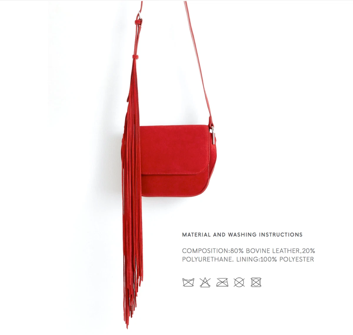 MANGO Crossbody Bag WESTERN FRINGES Shoulder Strap SUEDE LEATHER Red HandBag NWT