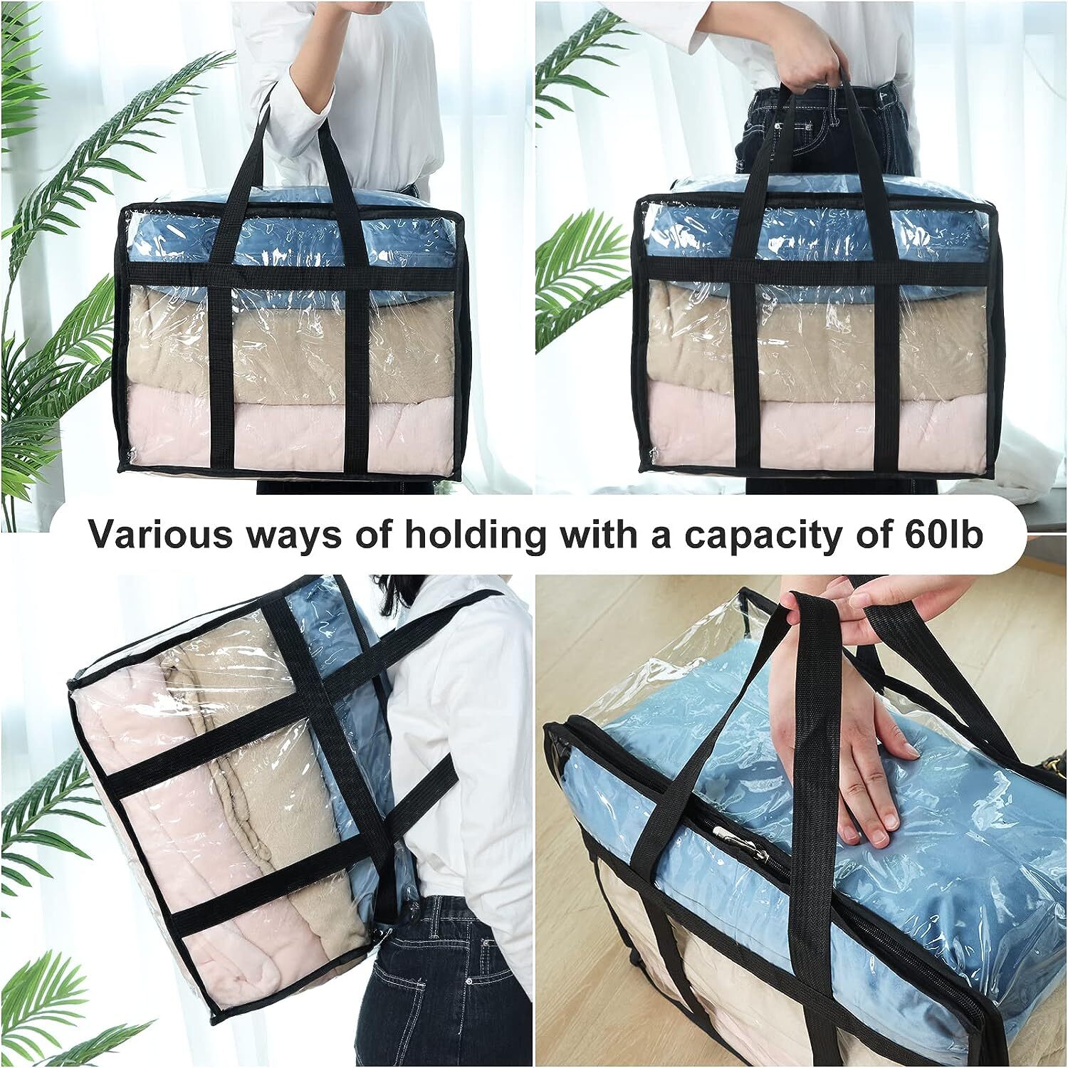 Clear Clothes Storage Bags PVC Organizers Vinyl Zipper, 4 Pack 18X15X9