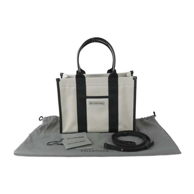 【BALENCIAGA】HARDWARE TOTE BAG SMALL Balenciaga Black/White Canvas and Leather Hardware Small