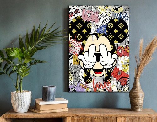 Banksy Graffiti Pop Art Middle Finger Mickey Mouse Canvas Wall Art 28x40" - Picture 2 of 7
