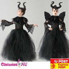 Girls Maleficent Costume Sleeping Beauty Child Kids Book Week Halloween Witch