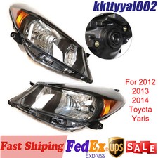 Pair Halogen Headlamps Black Housing Headlights For 2012 2013 2014 Toyota Yaris