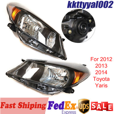 Pair Halogen Headlamps Black Housing Headlights For 2012 2013 2014 Toyota Yaris