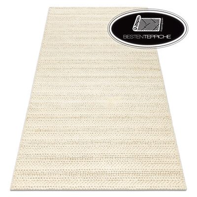 Moderne Handgewebt Wollteppich TAHAR Creme Schlinge uniform Boho beste Qualität