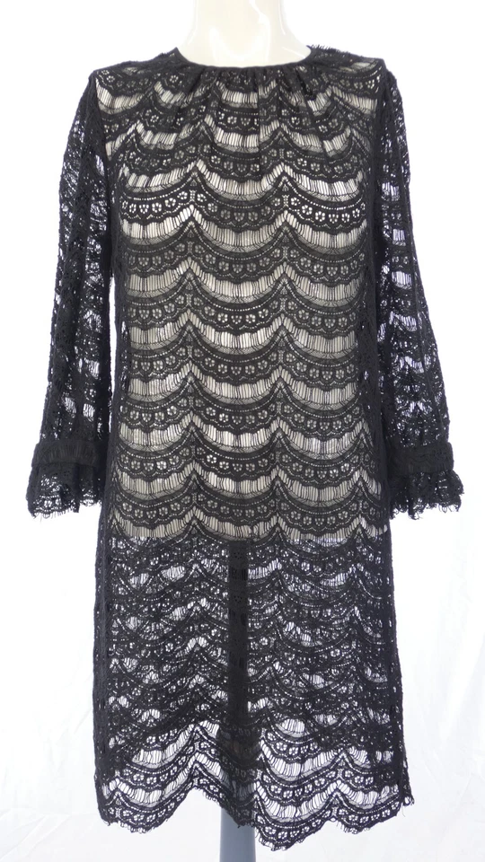 Milly Dress Black Lace Bergdorf Goodman 3/4 Sleeve Sheer Formal Evening Size 10