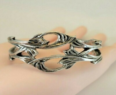 Sterling Artisan Crafted Modern Design Cuff Bracelet Signed Gautedaux