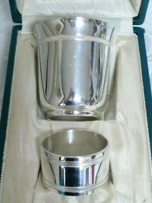 Becher mit Serviettenring, Taufgeschenk, Gallia versilbert, neuwertig - Bild 1 von 4