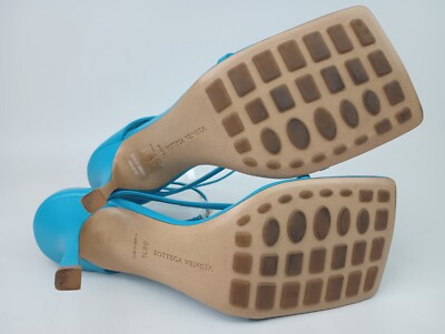 Bottega Veneta Stretch Square Toe Sky Blue Ankle Strap Sandals