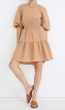 NEW MADEWELL SEED KHAKI SEERSUCKER PUFF SLEEVE CUTOUT MINI DRESS NF870 SZ XL