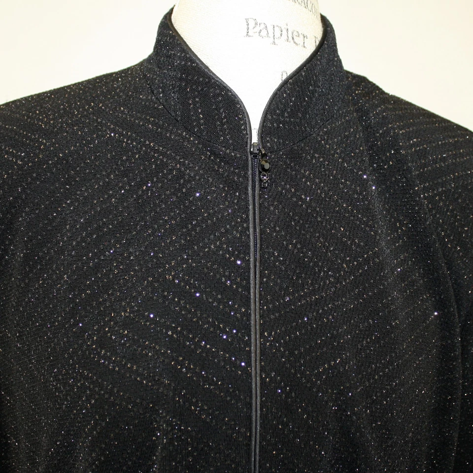 Suéter cárdigan con cremallera almohadillas para los hombros con cuentas brillantes Alex Evenings para mujer 1X Foto 2 de 4