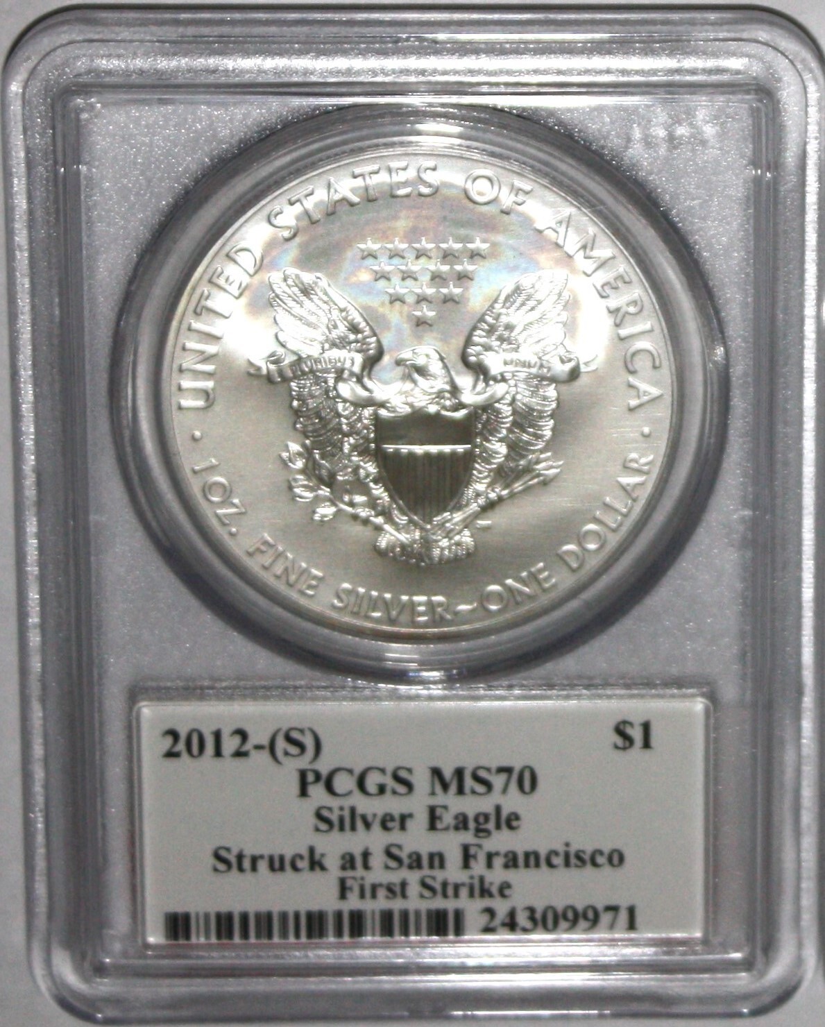 2012(S) SILVER EAGLE STRUCK AT SAN FRANCISCO FIRST STRIKE PCGS MS70