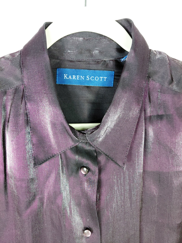 Women's Satin Shimmer Blouse Sz L Egg Plant Purple Office Night Formal - Picture 2 of 6