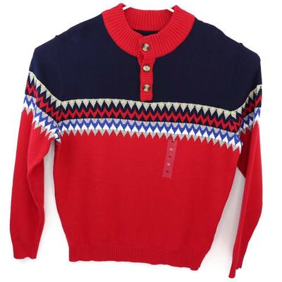 Club Room Mens Sweater Fire Red Nordic Long Sleeve Crew Neck Knit Cotton XL New