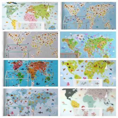 3D World Map Animal Color Self-adhesive Wallpaper Removable Wallpaper Wall Mural