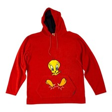 Tweety Bird Red Warner Bros Looney Tunes VTG Pullover Fleece Hoodie M L  Feet