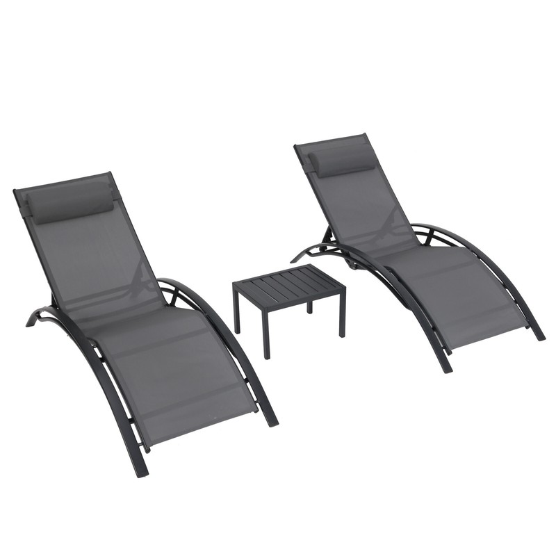 Set of 2 Aluminum Adjustable Patio Chaise Lounge Chairs Recliner with Side Table