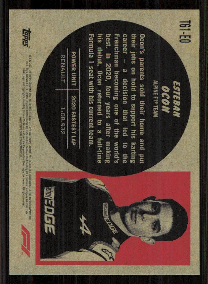 2021 Topps Chrome Formula 1 '61 Topps Sports Cars #T61EO Esteban Ocon - Image 2 of 2