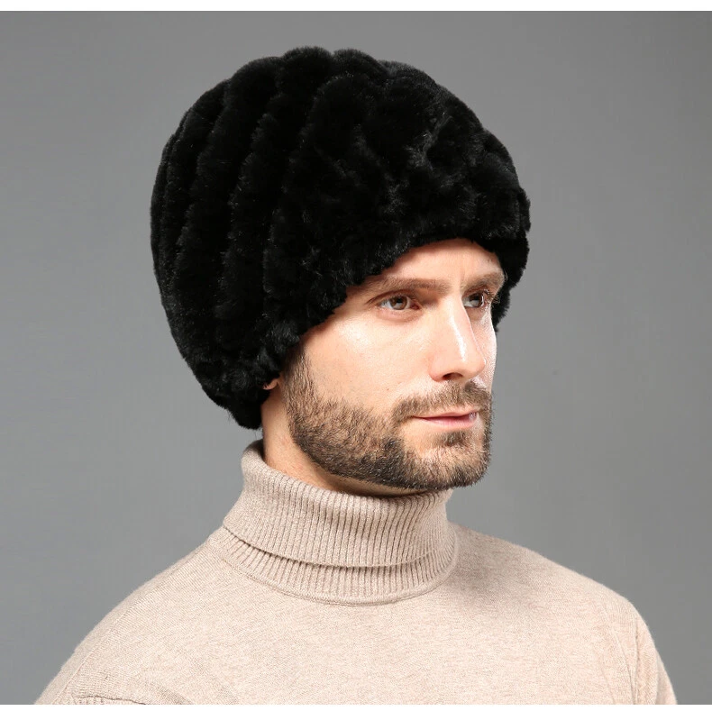 Sombrero de piel de conejo Rex real para hombre gorro de invierno gorra calavera gorra de esquí al aire libre Foto 4 de 4