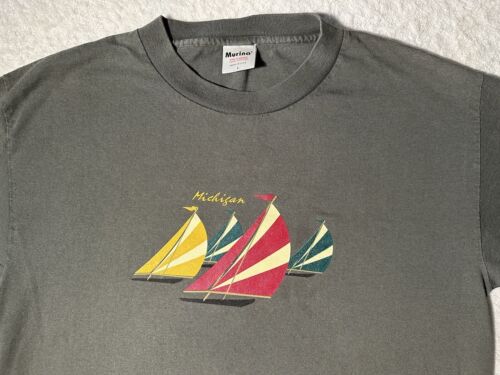 Vintage 1990s 90s Lake Michigan SailBoat Sailing State Vacation T-shirt, L
