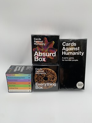 Lot 4 New Sealed Cards Against Humanity Sets Absurd, Everything Box, Hidden Gems