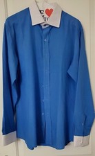 Men  s Blue with Contrasting Collar Dress Shirt 15.5 Regular Fit, 100 Cotton