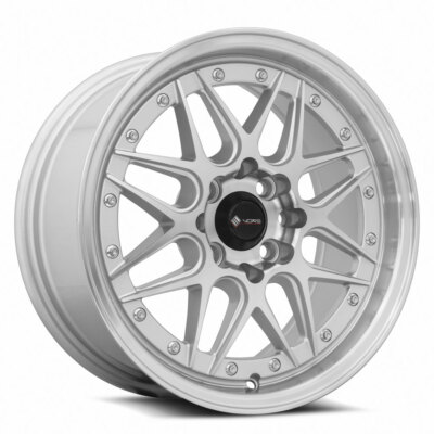15x7 Vors VR7 4x100,4x114.3 +35 Silver Machine Chrome Rivet Wheels (Set of 4)