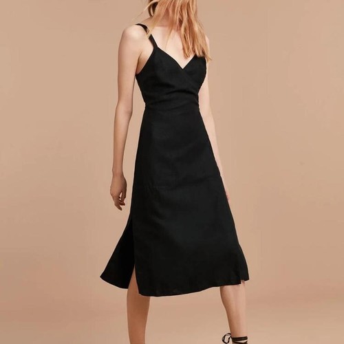 NWT Aritzia Wilfred Astere Midi Wrap Dress Black Size Small