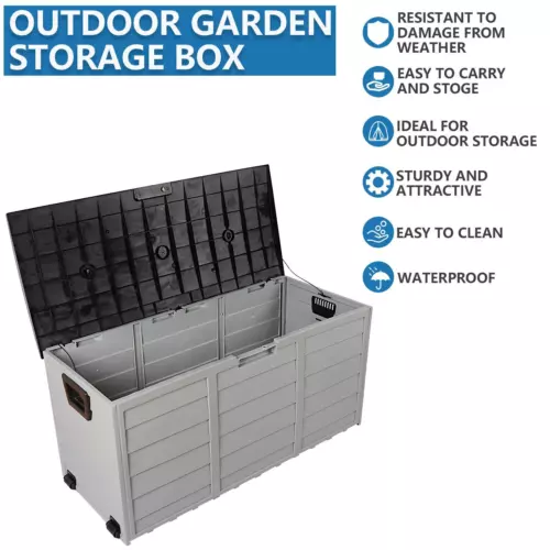 Gray Outdoor Storage Deck Box Large Chest Bin Patio Garden 75-Gal Container - Picture 3 of 7
