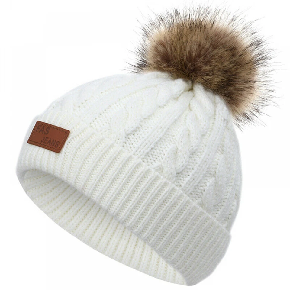 Bebé Niño Invierno Cálido Tejido Piel Pom Bobble Sombrero Gorro Gorra Para Niño Niña Niño. Foto 4 de 4