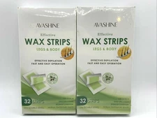 2 packs Avashine Wax Strips 64 Strips (16 Double Sides per box) Legs/Body