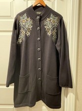 Bob Mackie Wearable Art Button Front Knit Embroidered Floral Cardigan 2X Flaw