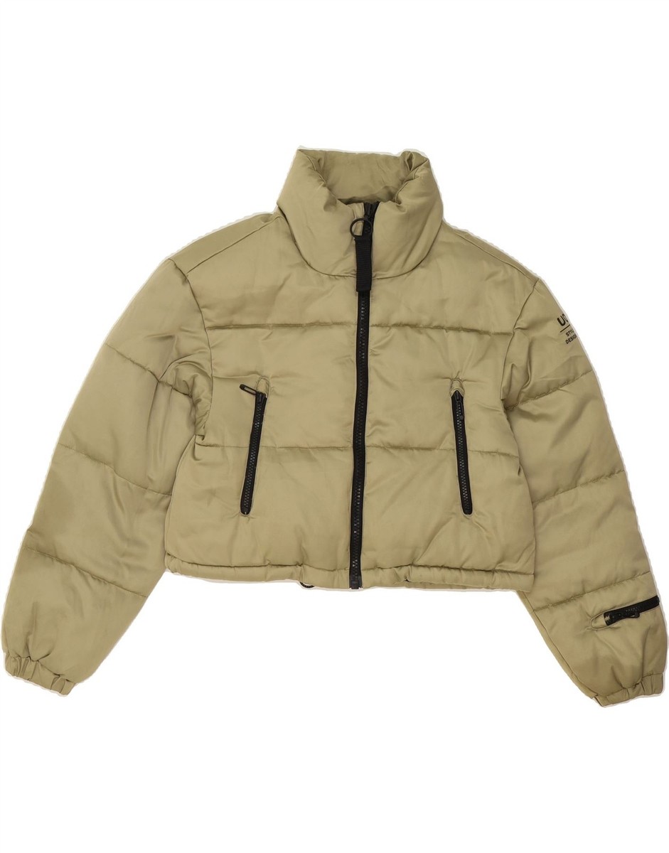URBAN OUTFITTERS Womens Crop Oversized Padded Jacket UK XS Beige