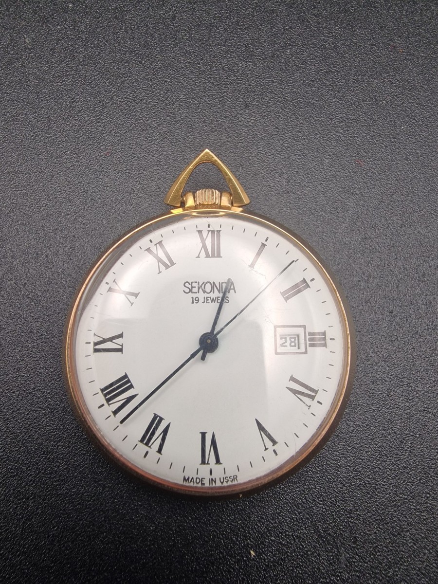 Sekonda USSR 19 Jewels Pocket Fob Watch Date White Dial