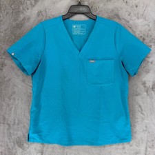 FIGS Catarina Scrub Top Large Teal Blue V-Neck Chest Pocket FW1000 Womens L