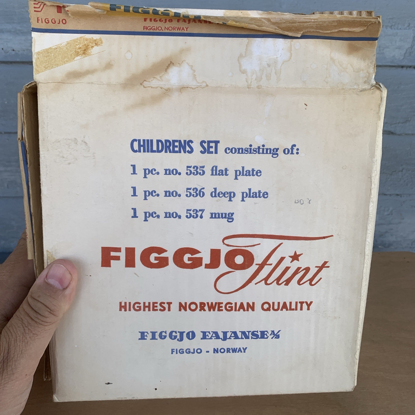 Figgjo Flint Norway Ceramic 3 Piece Kids Set Cup, Bowl, Plate Original Box EUC