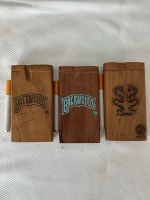 Set Of 3 Dugout Box 4'' Wood w/Tobacco Metal Cigarette 3'' Bat Pipe