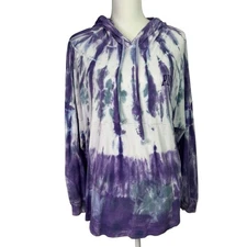 Pink Victoria Secret Tie-Dye Pullover Drawstring Hoodie Top Medium Multi Colors