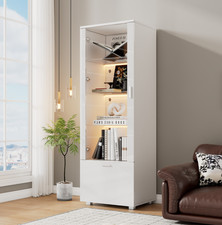 Hochglanz Vitrine Standvitrine Highboard mit LED-Lichten Glasregal Acryltür Schu